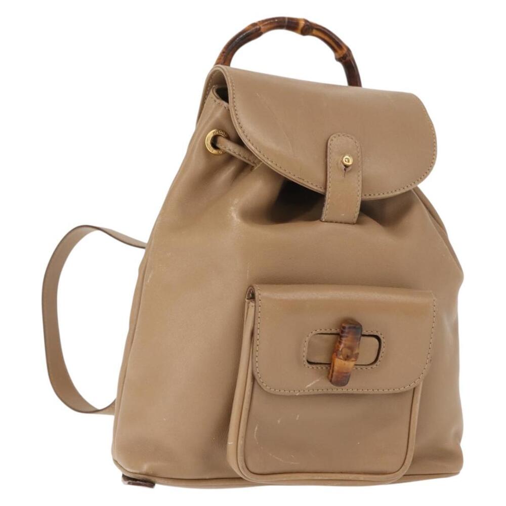 GUCCI Bamboo Backpack Leather Beige Gold 003 3444 0030 Auth ep11512 - Picture 1 of 16